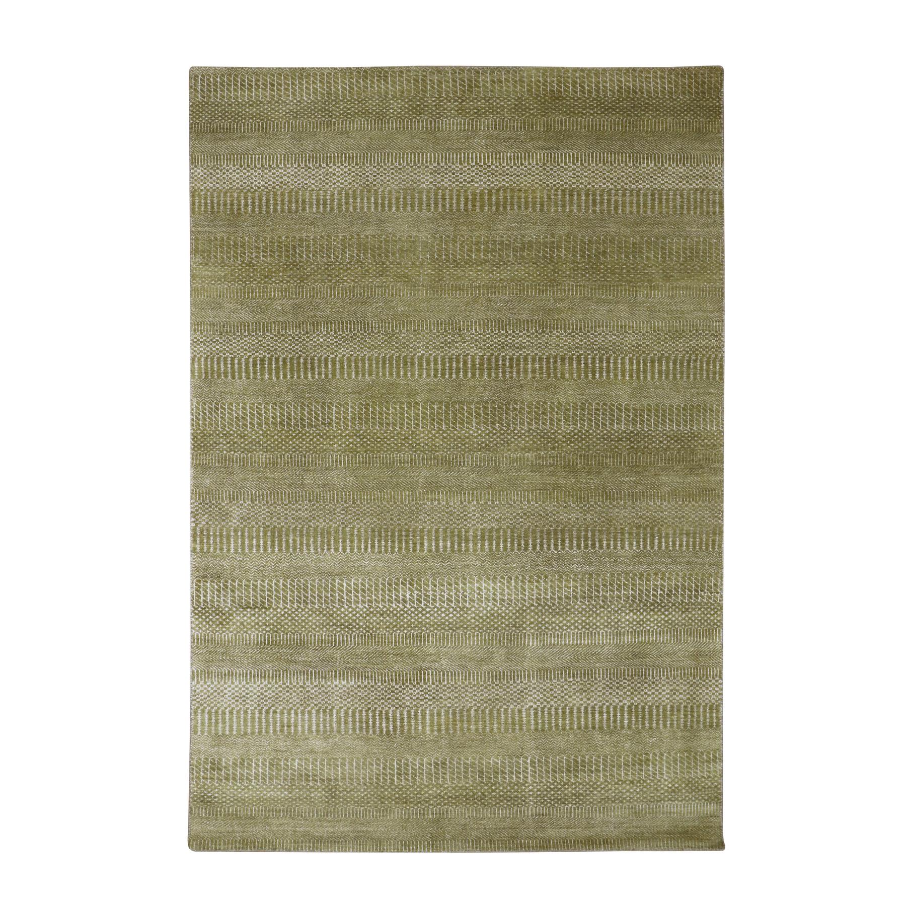 6'x8'9" Shades of Brown, Modern Grass Design, Hand Knotted, Wool and Silk, Denser Weave, Oriental Rug 
